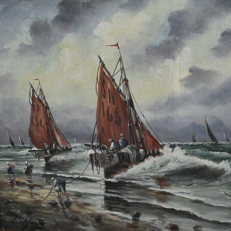 Painting "Fishing Memories" Signed L. Henry – Late 19th Century photo furniture