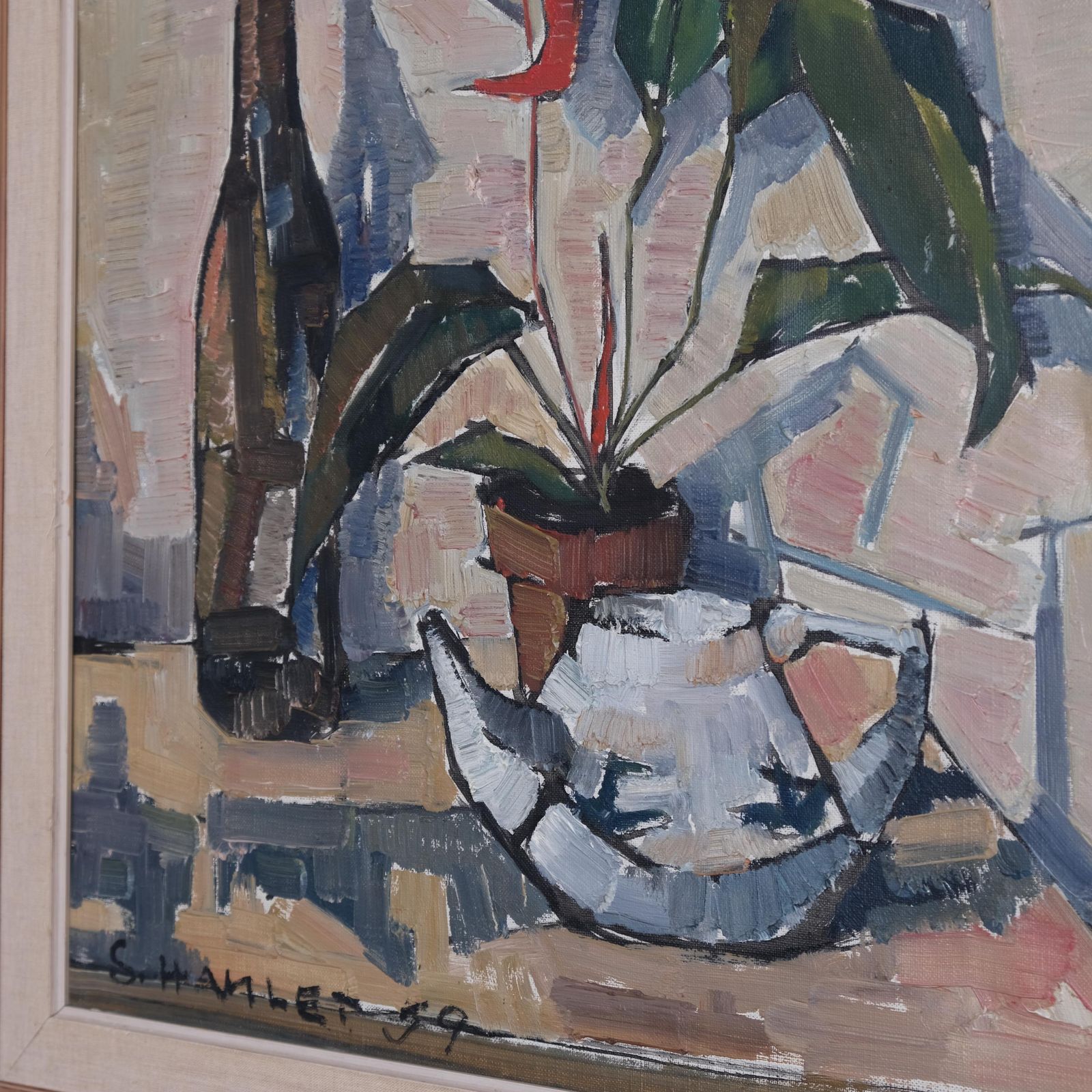 Still Life Oil Painting With Plant | Sven Olof Hamlet | 1959 photo vinterior