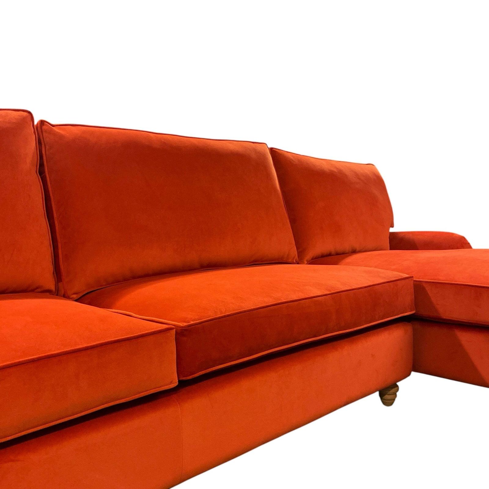 L Shaped Velvet Sofa Burnt Orange Ex Display Right Handed photo buy