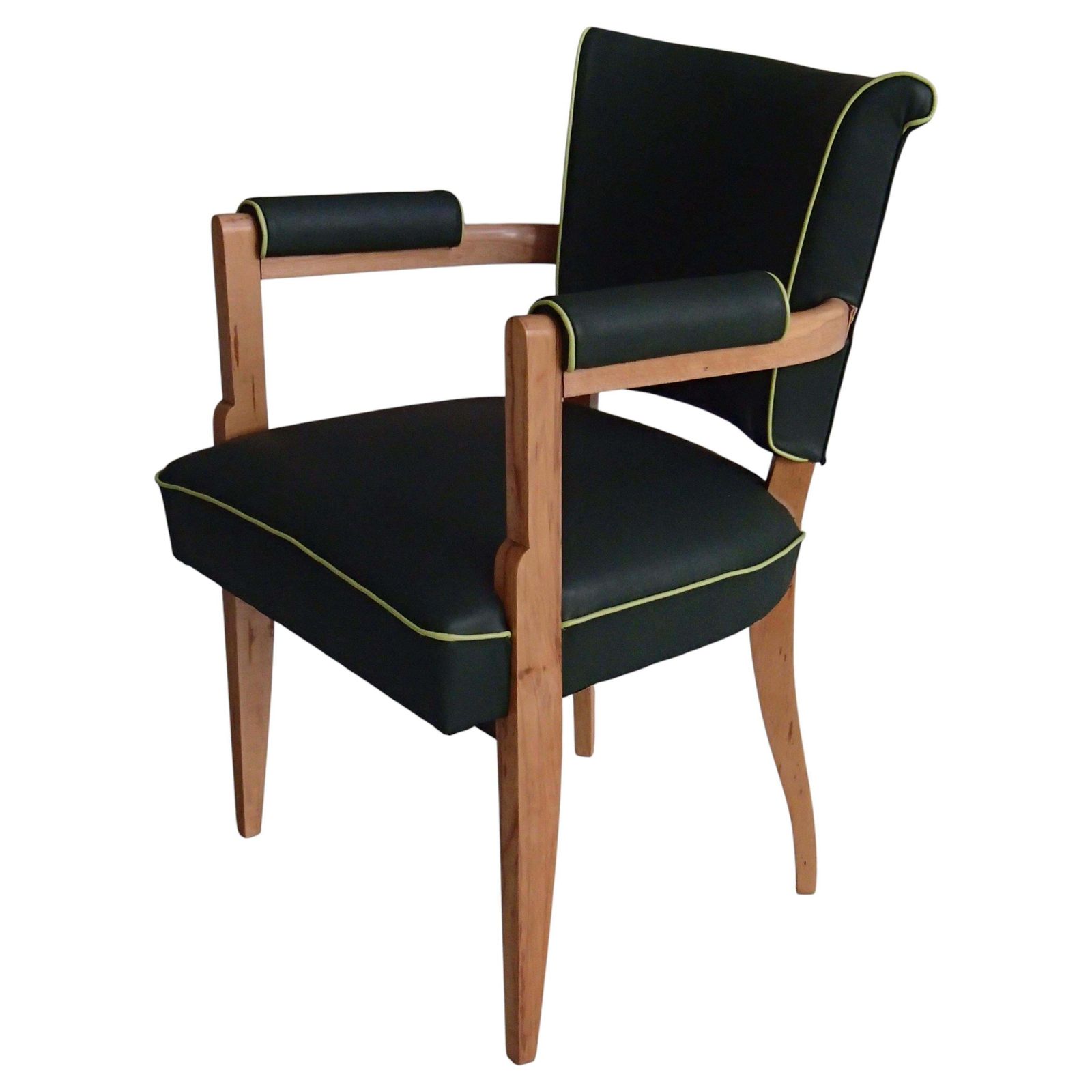 Green Leather Desk Chair In Art Deco Style With Light Green Upholstery
