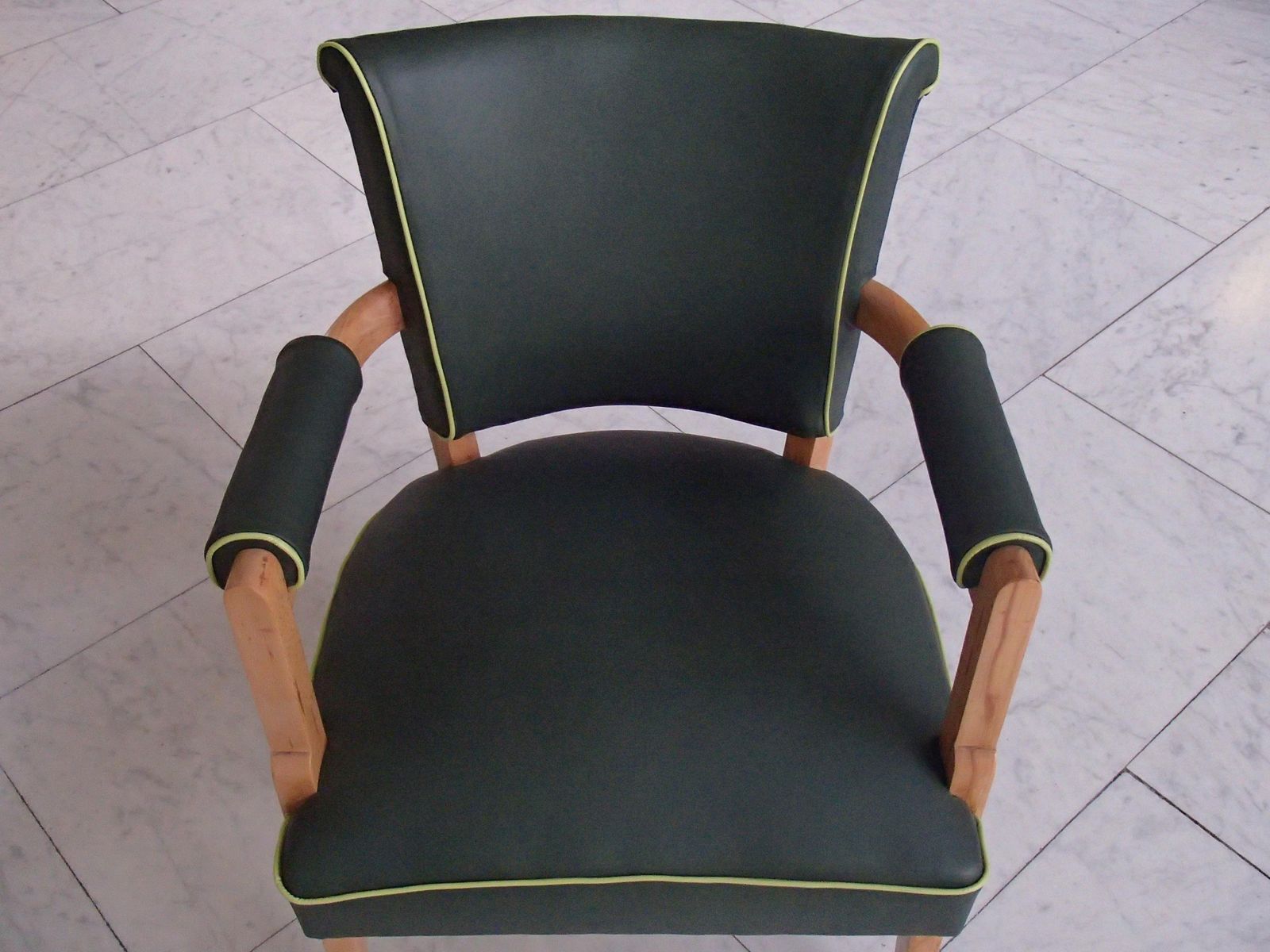 Green Leather Desk Chair In Art Deco Style With Light Green Upholstery photo vinterior