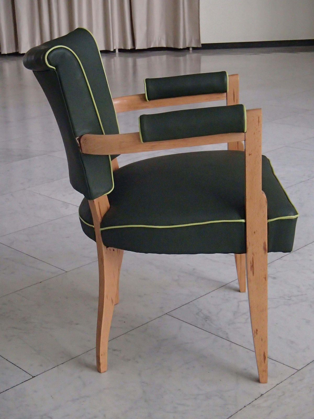 Green Leather Desk Chair In Art Deco Style With Light Green Upholstery photo vintage