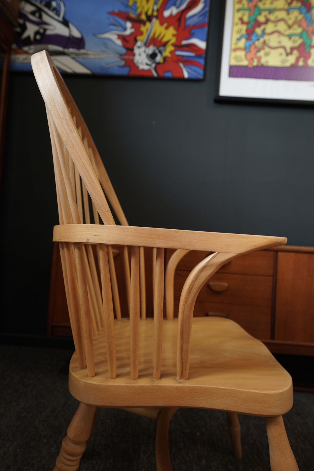 Furniture British Windsor Carver Armchairs In Solid Beech – United Kingdom, Mid 20th Century photo
