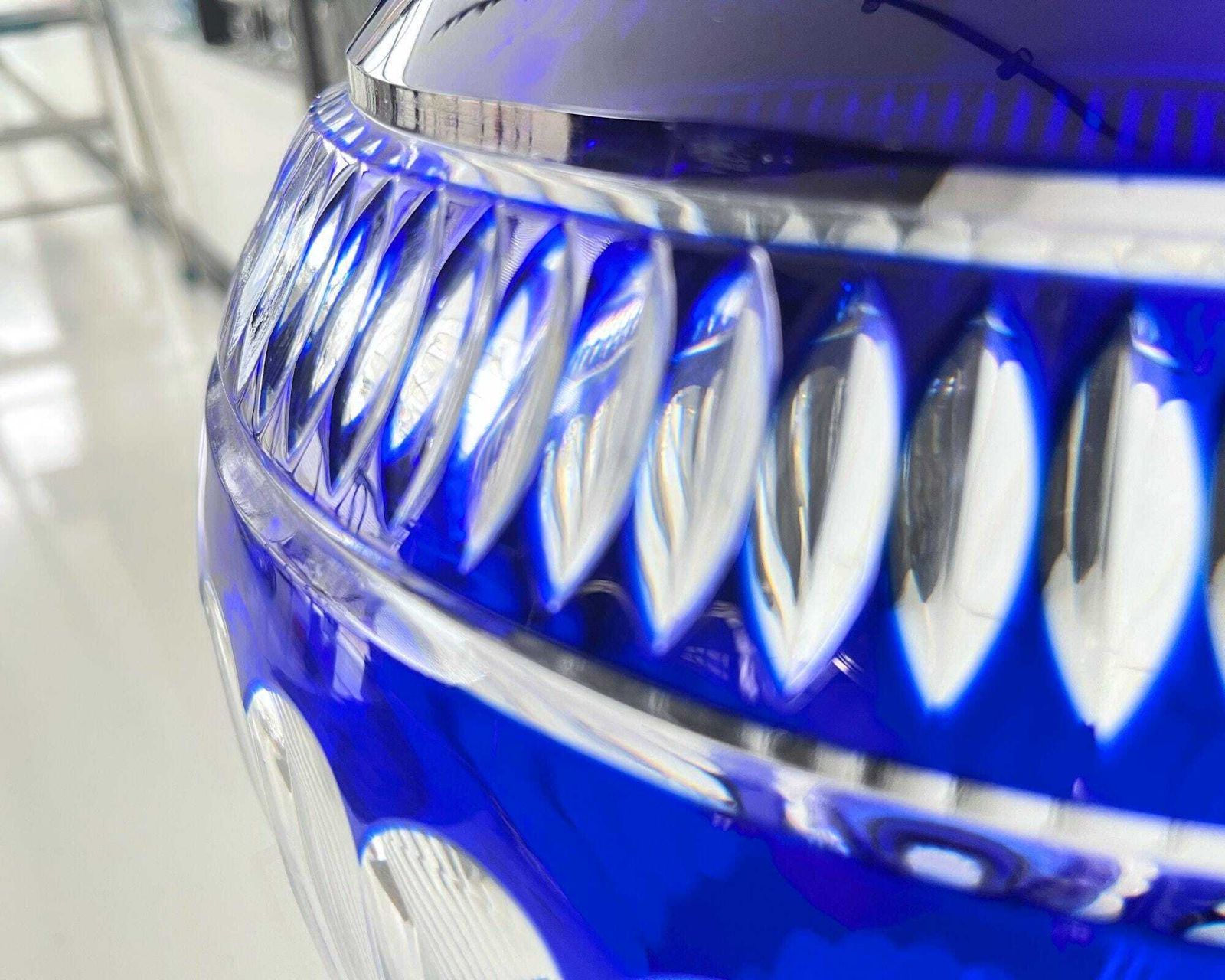 Monumental Lorraine Crystal Vase | 1 Pc | Blue Overlay Pedestal photo buy