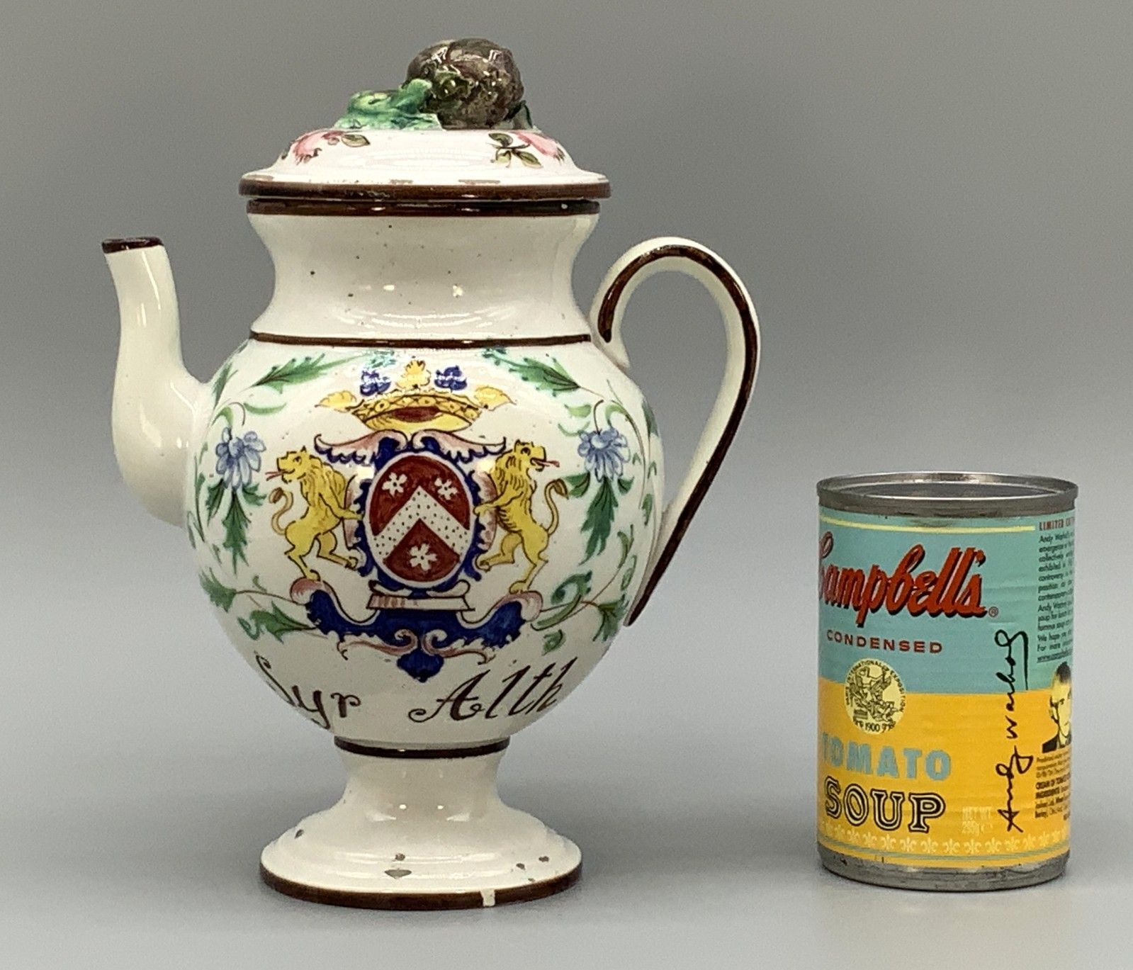 Italian Pharmacy Wet Drug Jug & Cover 18th Century Tin Glaze Polychrome Syr Alth photo for sale