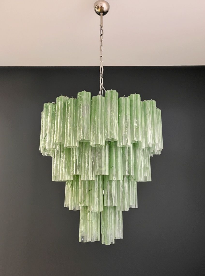 Huge Vintage Murano Glass Tiered Chandelier   80 Glasses   Green Alabaster Glass Tube photo for sale