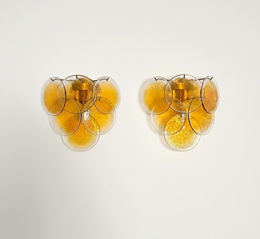 Pair Of Glass Wall Sconces   6 Alabaster Gold Disks