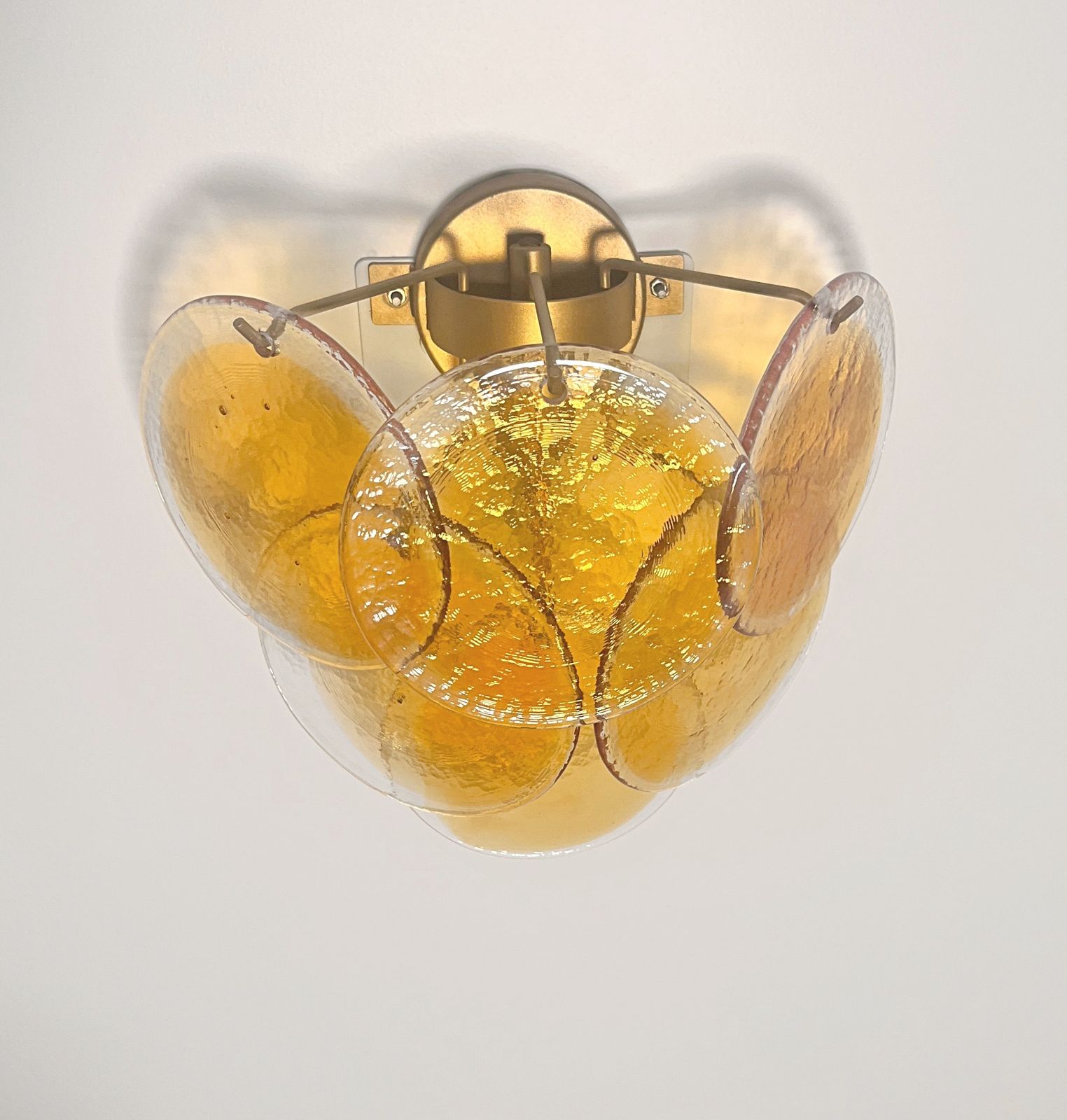 Pair Of Glass Wall Sconces   6 Alabaster Gold Disks photo vinterior