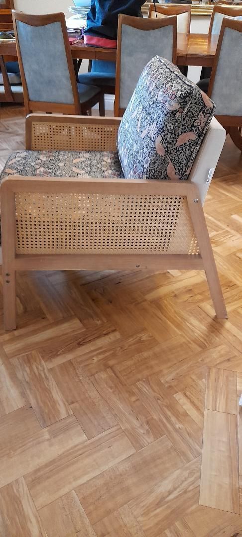 Rattan Beech Accent Arm Modern Lounge Chair William Morris Velvet Strawberry Thief photo buy