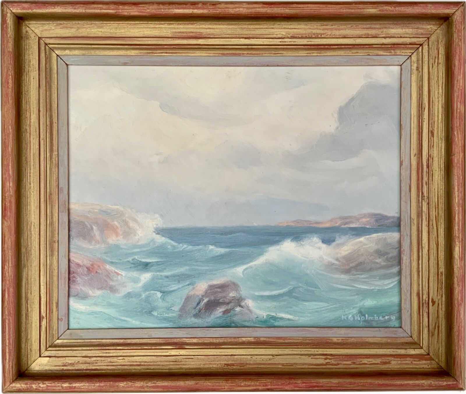 151.0 Vintage Marine Seascape Oil On Cardboard, Signed By Karl Gustav Holmberg 1960s photo