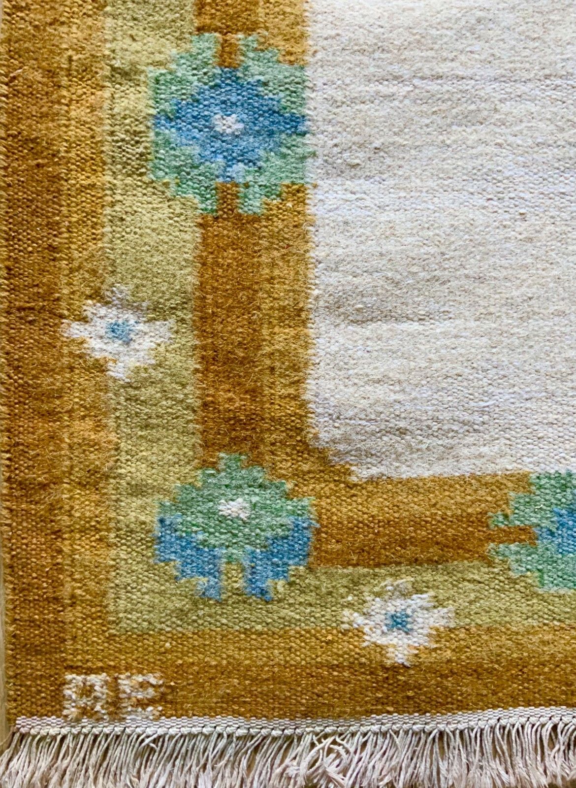 Swedish Wool Rug Flat Weave Kilim Rölakan Signed Ae 1960s photo vinterior