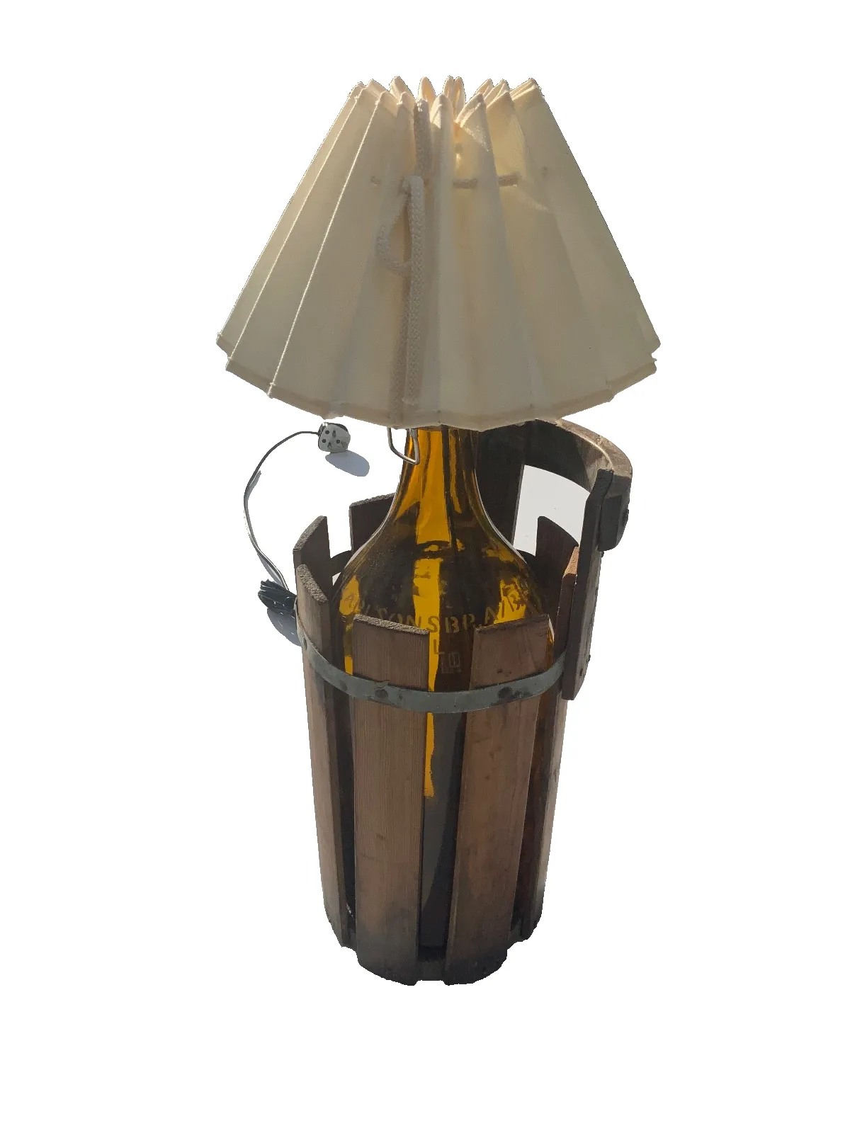 Upcycled Vintage Table Lamp Large  Patent Bottle In Wooden Stand 1900s photo vintage