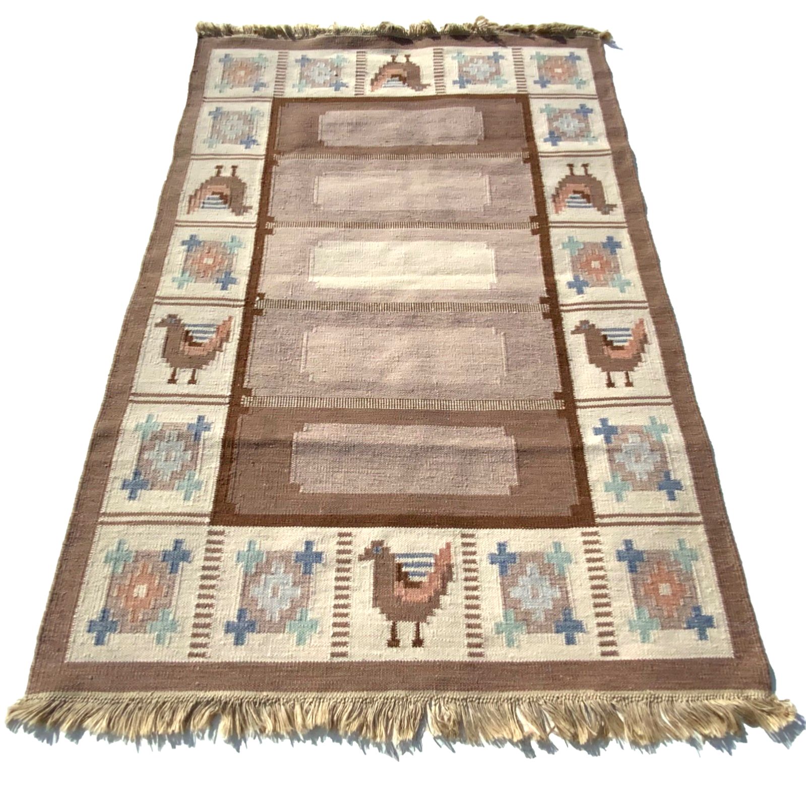 Swedish Wool Rug Angso Flat Weave Kilim Rollakan Eisner 1960 Size 220cm X 140 Cm photo furniture