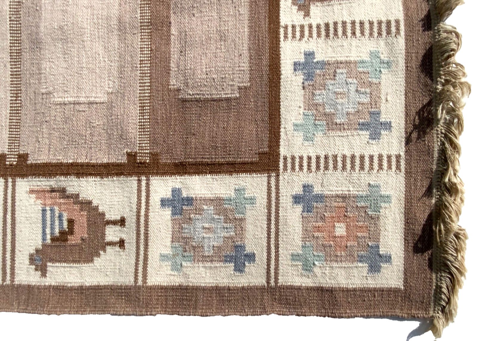 Swedish Wool Rug Angso Flat Weave Kilim Rollakan Eisner 1960 Size 220cm X 140 Cm photo buy