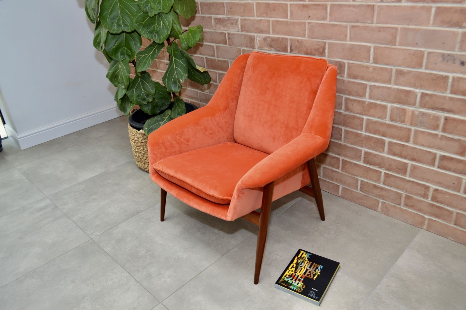 Mid Century Parker Knoll "New Menton" Model Pk940 Teak Armchair, Orange Velvet Upholstery photo for sale