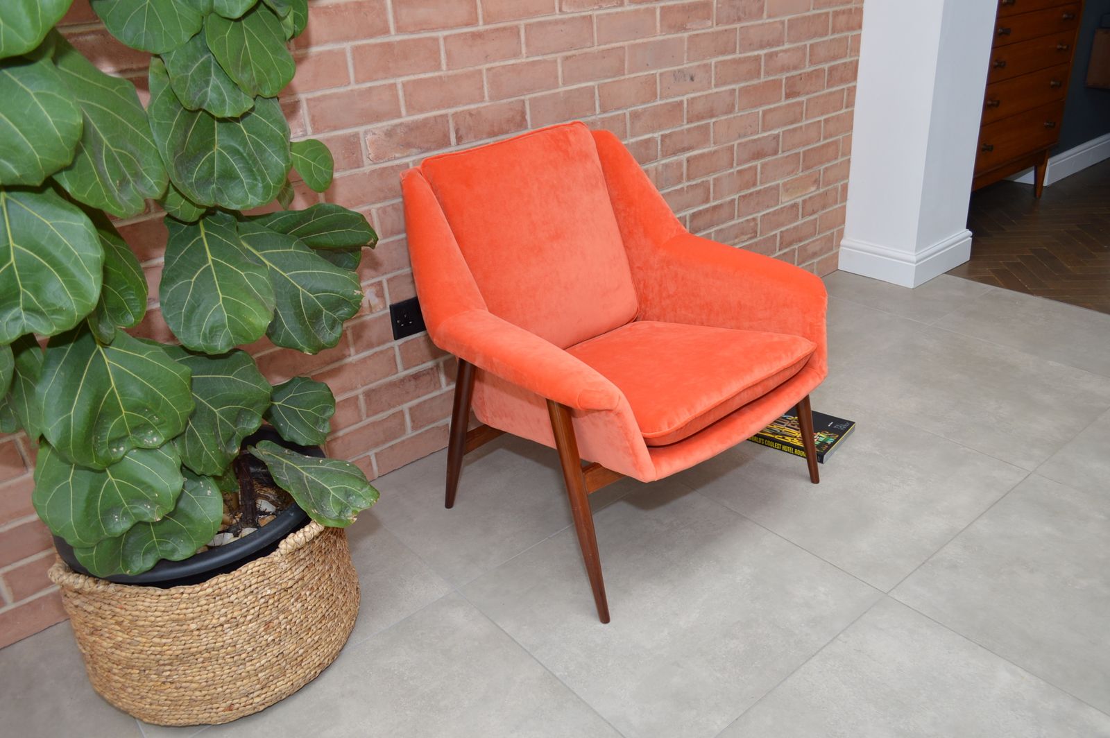 Mid Century Parker Knoll "New Menton" Model Pk940 Teak Armchair, Orange Velvet Upholstery photo 1495.0