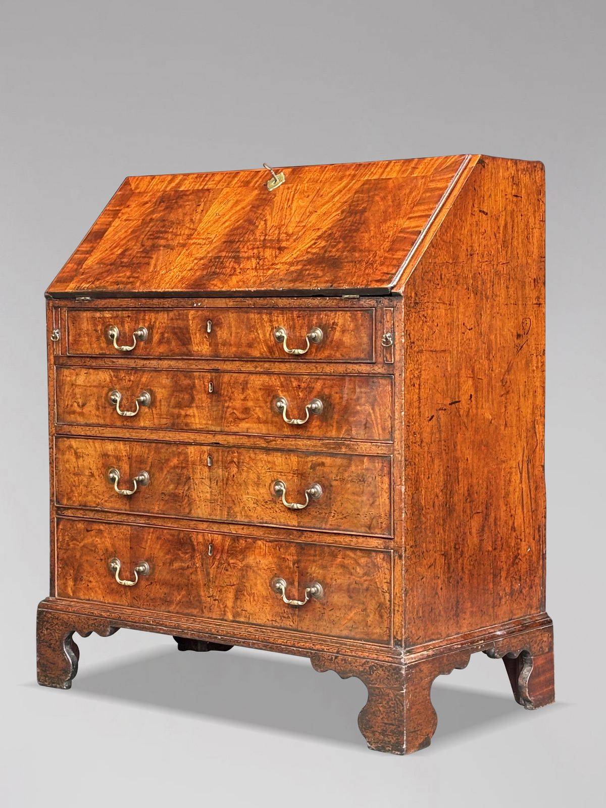 Untouched 18th Century George III Period Figured Mahogany Bureau photo furniture