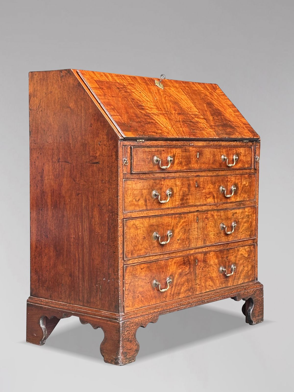Furniture Untouched 18th Century George III Period Figured Mahogany Bureau photo