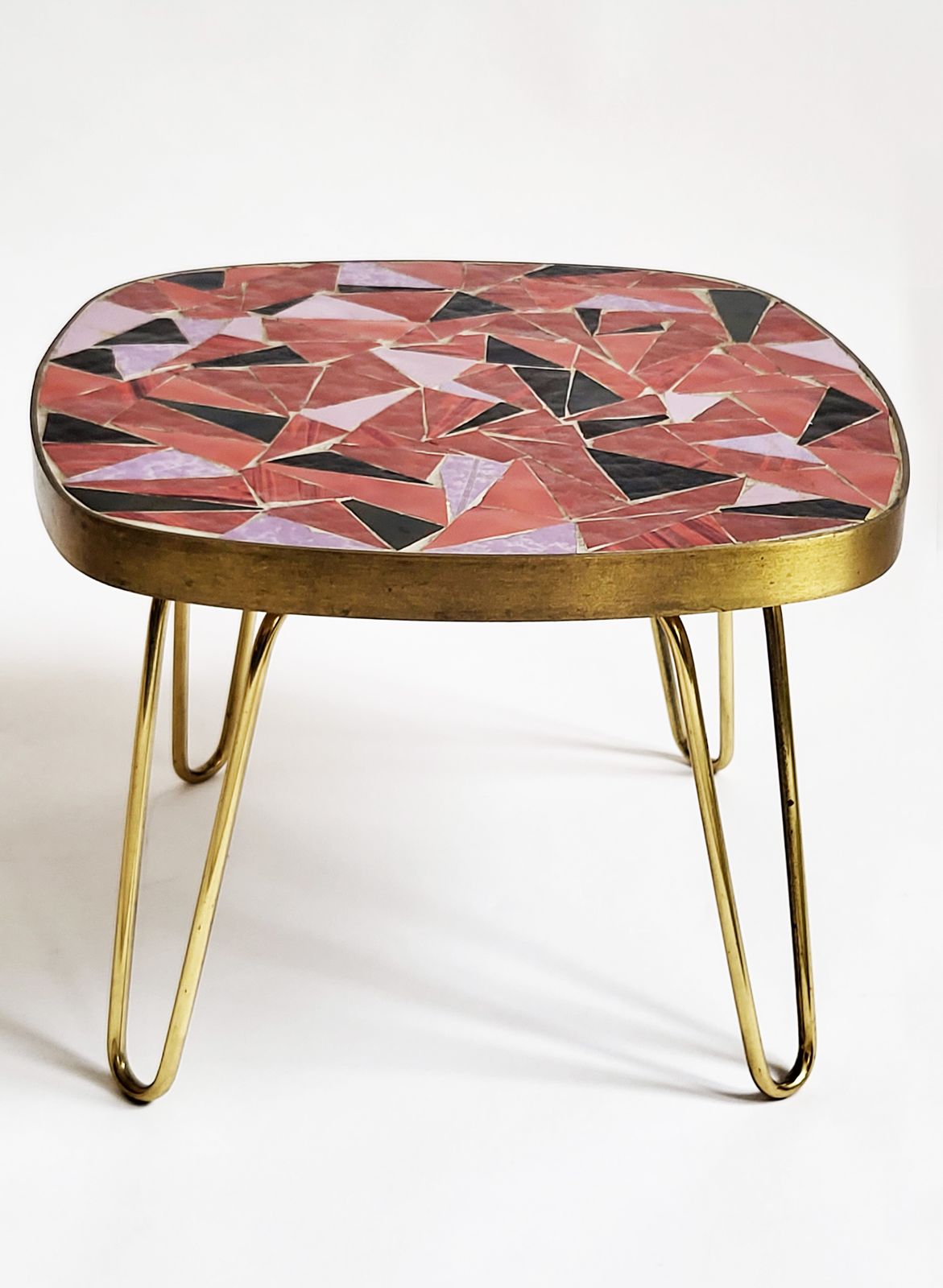 Furniture Mid Century Modern Mosaic & Brass Side Table With Hair Pin Legs, 1950s photo
