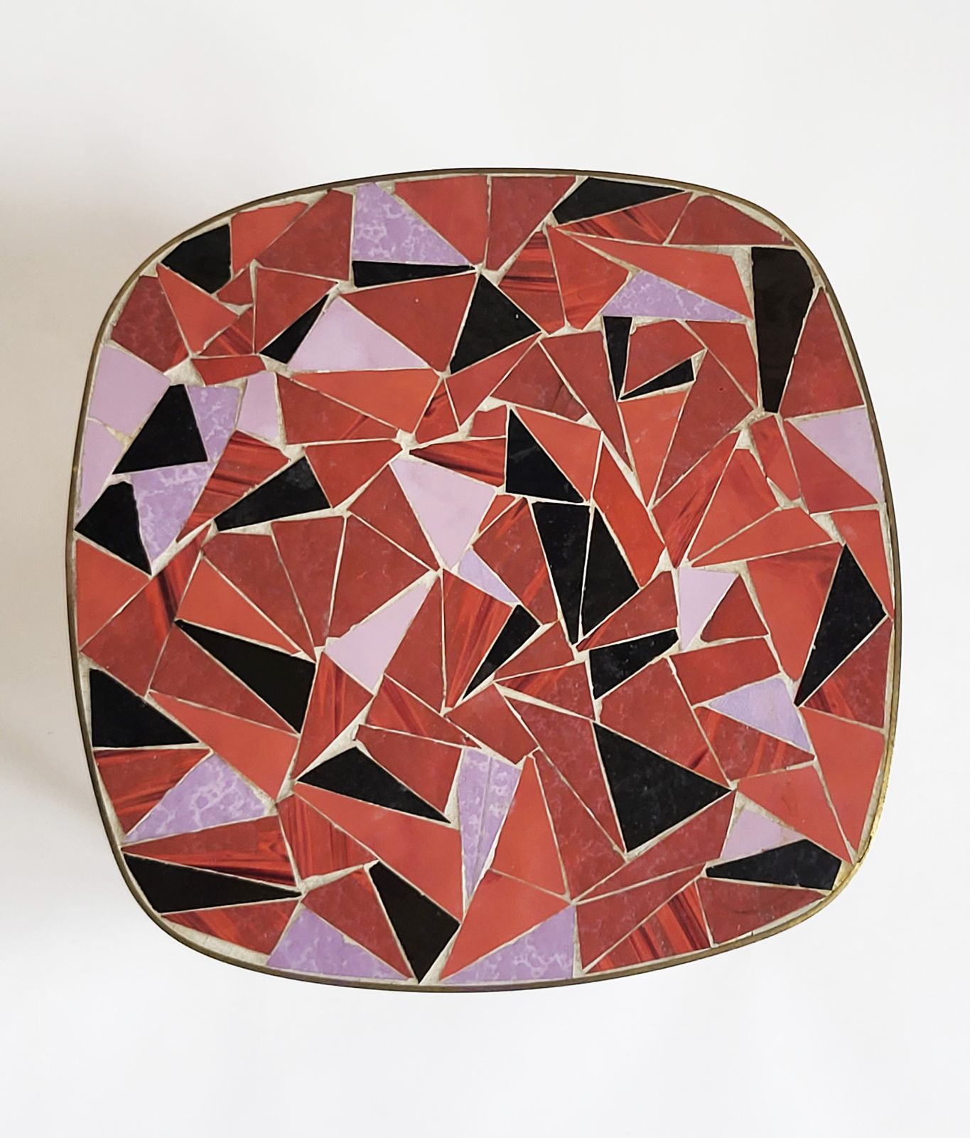 photo vinterior Mid Century Modern Mosaic & Brass Side Table With Hair Pin Legs, 1950s