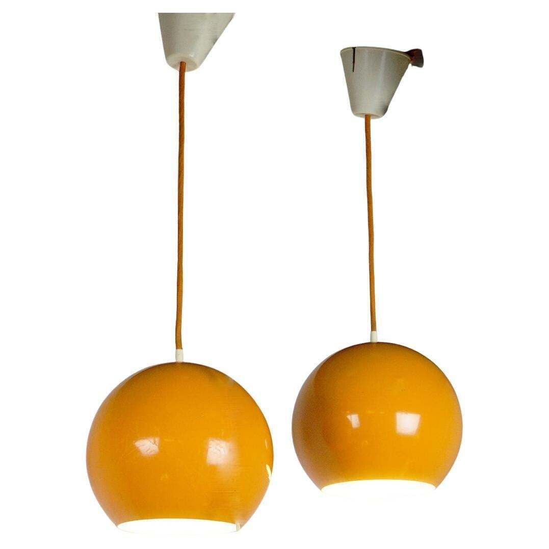 Pair Of Yellow Topan Vp6 Pendants By Verner Panton Denmark