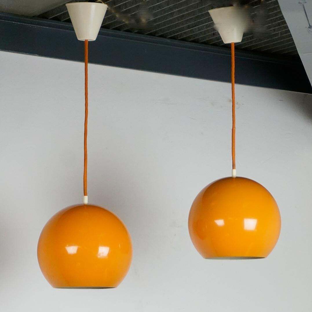 Pair Of Yellow Topan Vp6 Pendants By Verner Panton Denmark photo furniture