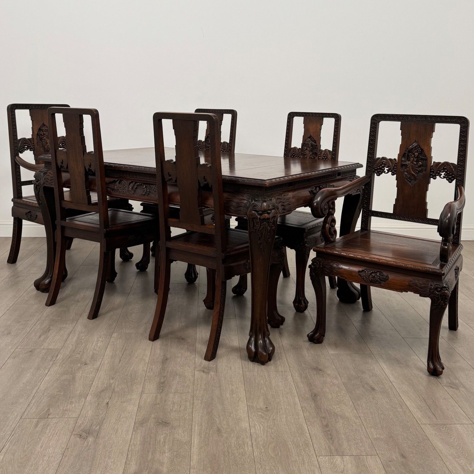 Antique 20th Century Chinese Rosewood Dining Table With 6 Chairs ( Af 5179 )
