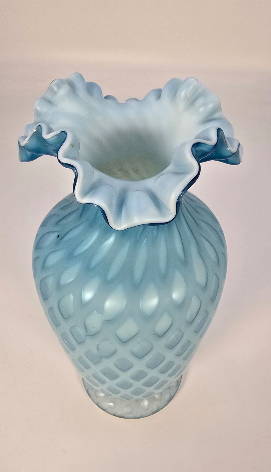 Antique Blue Satin Glass Vase Circa 1880 26cm Tall photo vinterior