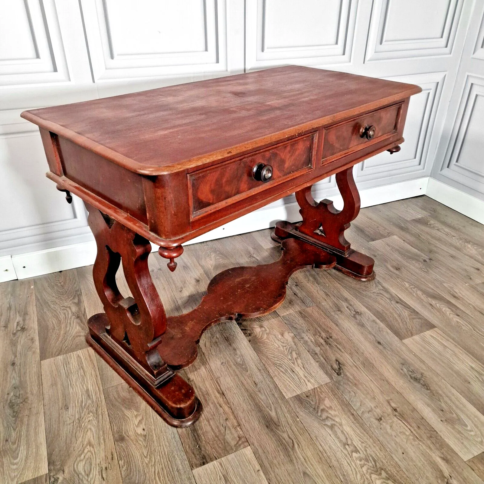 Antique Library Writing Table  Solid Wood Console Office Desk Drawers Mahogany photo furniture