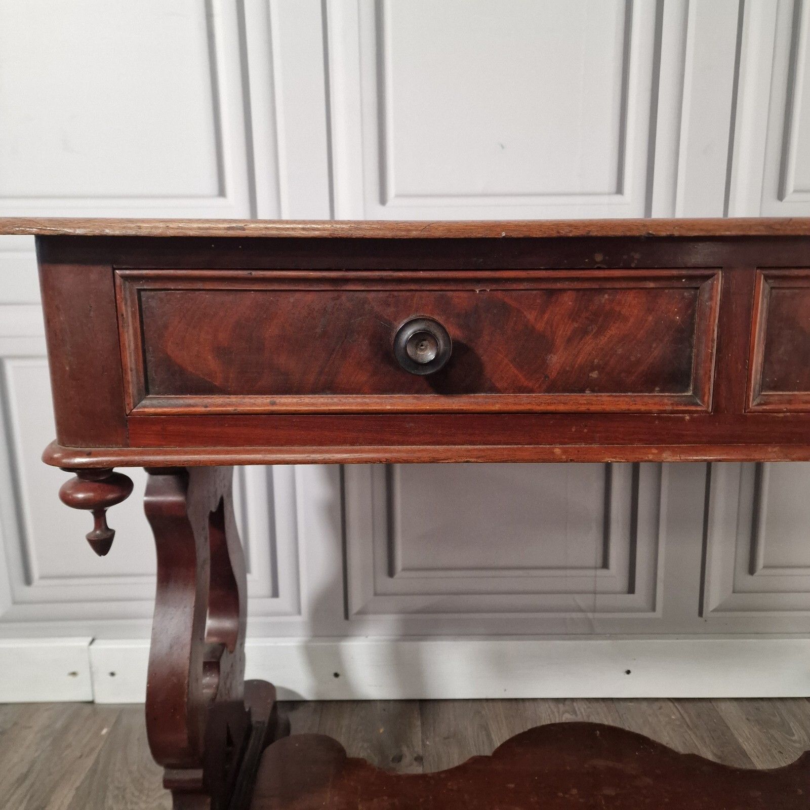 Antique Library Writing Table  Solid Wood Console Office Desk Drawers Mahogany photo buy