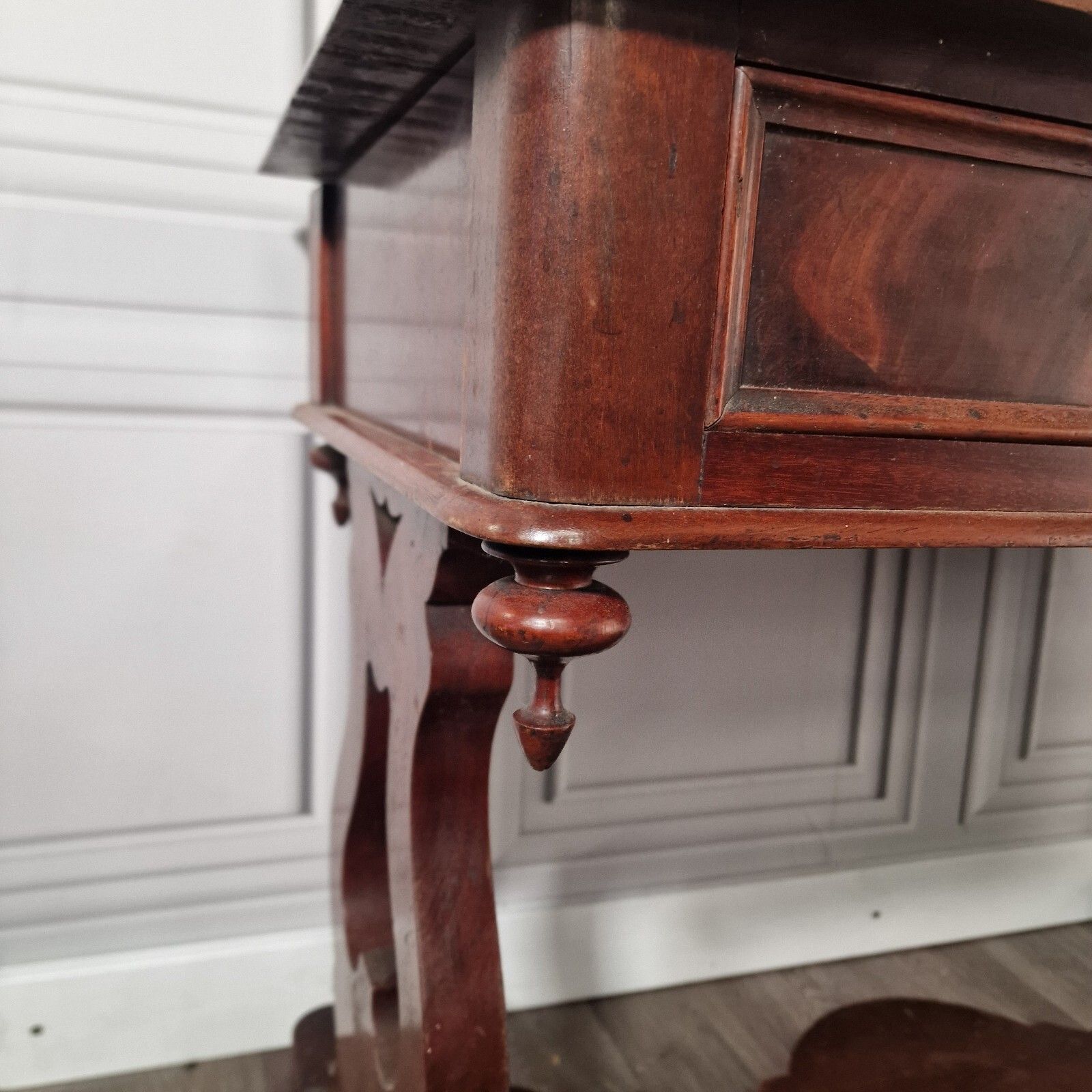 photo vinterior Antique Library Writing Table  Solid Wood Console Office Desk Drawers Mahogany