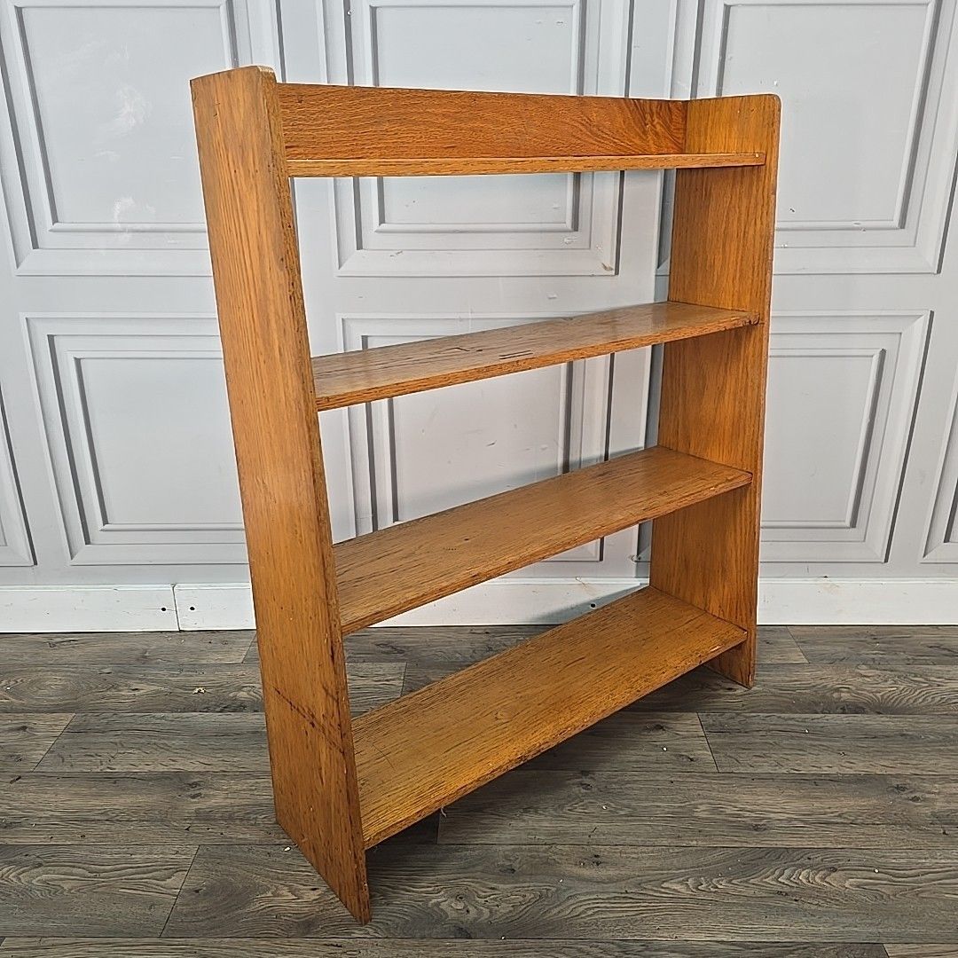 Retro Vintage Golden Oak Wooden Open Bookcase Book Shelf / Shelves Mid Century photo for sale
