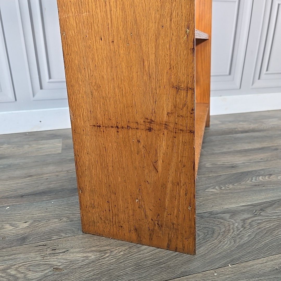 Retro Vintage Golden Oak Wooden Open Bookcase Book Shelf / Shelves Mid Century photo vintage
