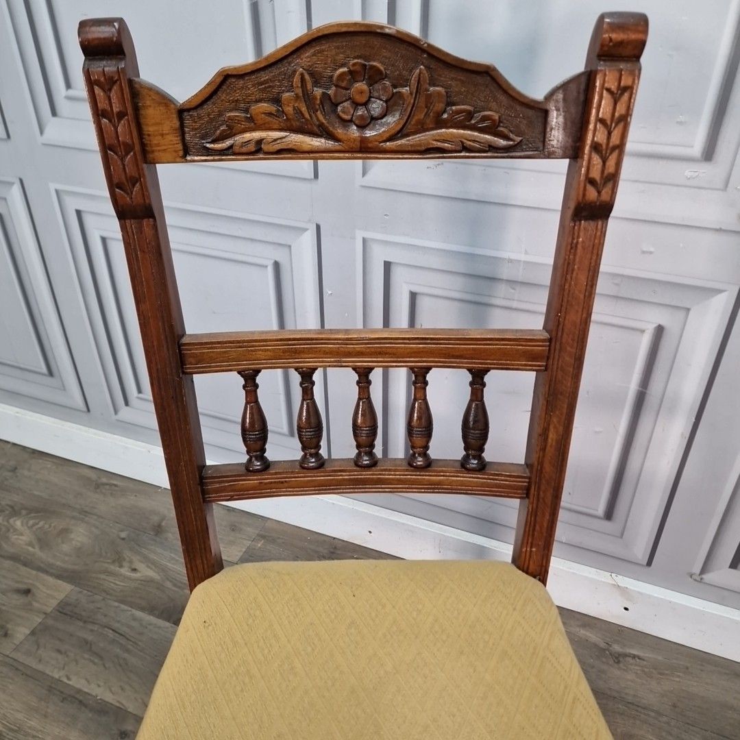 Antique Oak Dining Chair – Floral Wood Carved Back Bedroom Seat – Victorian photo 120.0