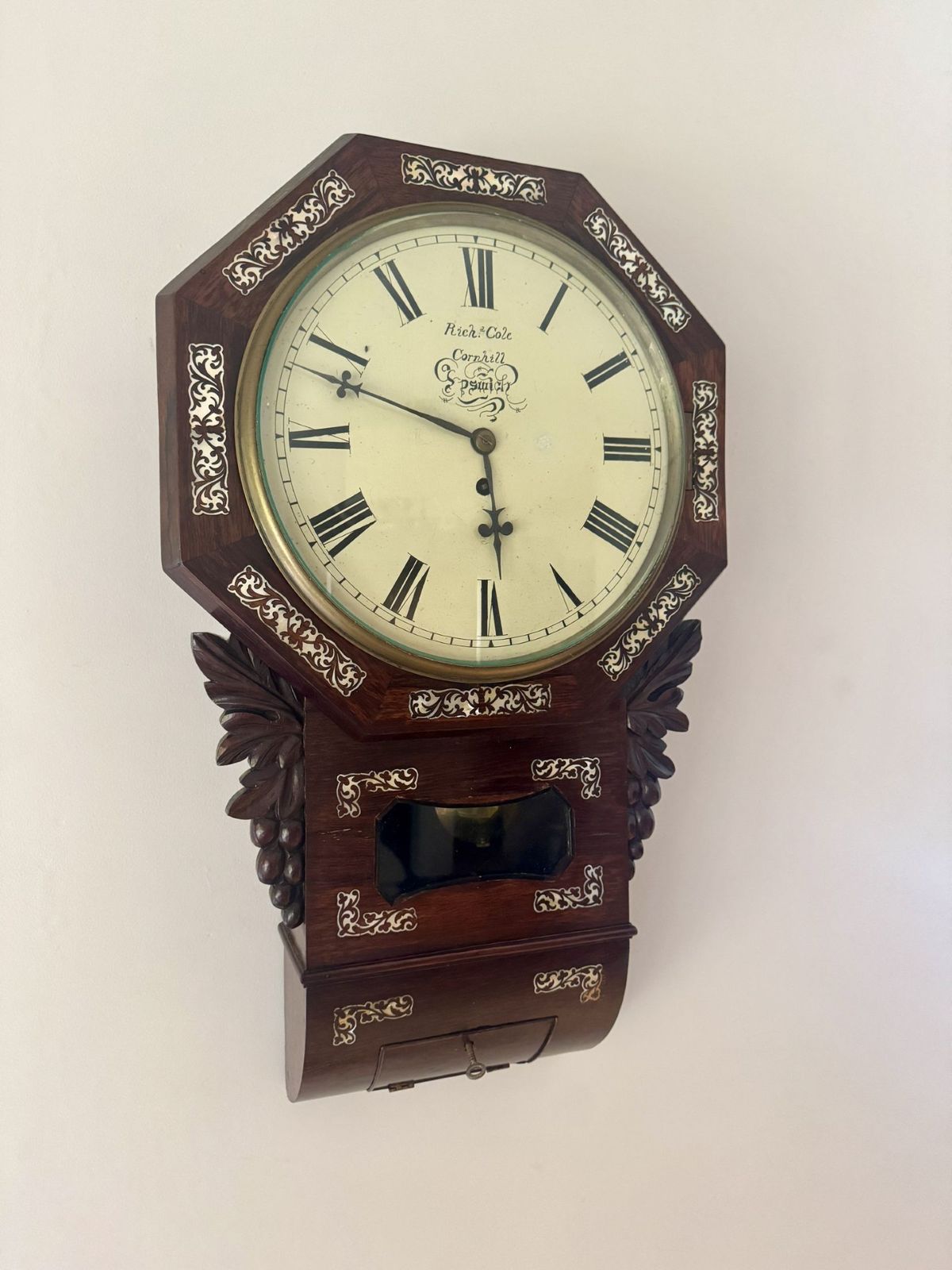 Quality Antique 19th Century Rosewood Inlaid Drop Dial Wall Clock photo vinterior