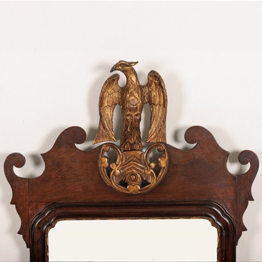 Georgian Mahogany Wall Mirror With Impressive Gilt Carved Eagle Pediment. photo for sale