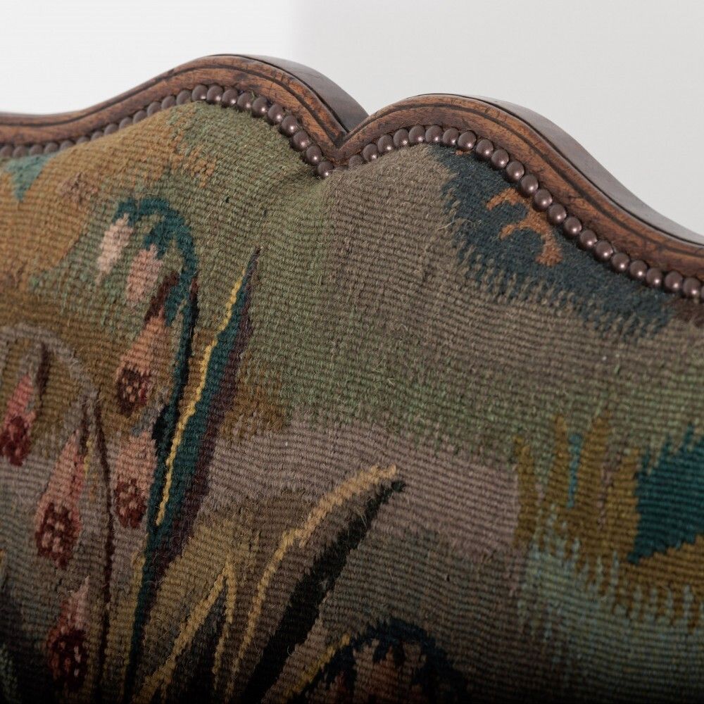 18th Century Walnut French Open Armchair In 19th Century Wild Strawberry Tapestry photo buy
