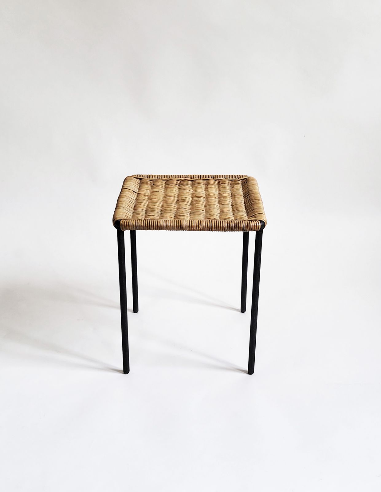 Mid Century Modern Forged Iron & Rattan Side Table By Carl Auböck, 1950s photo furniture