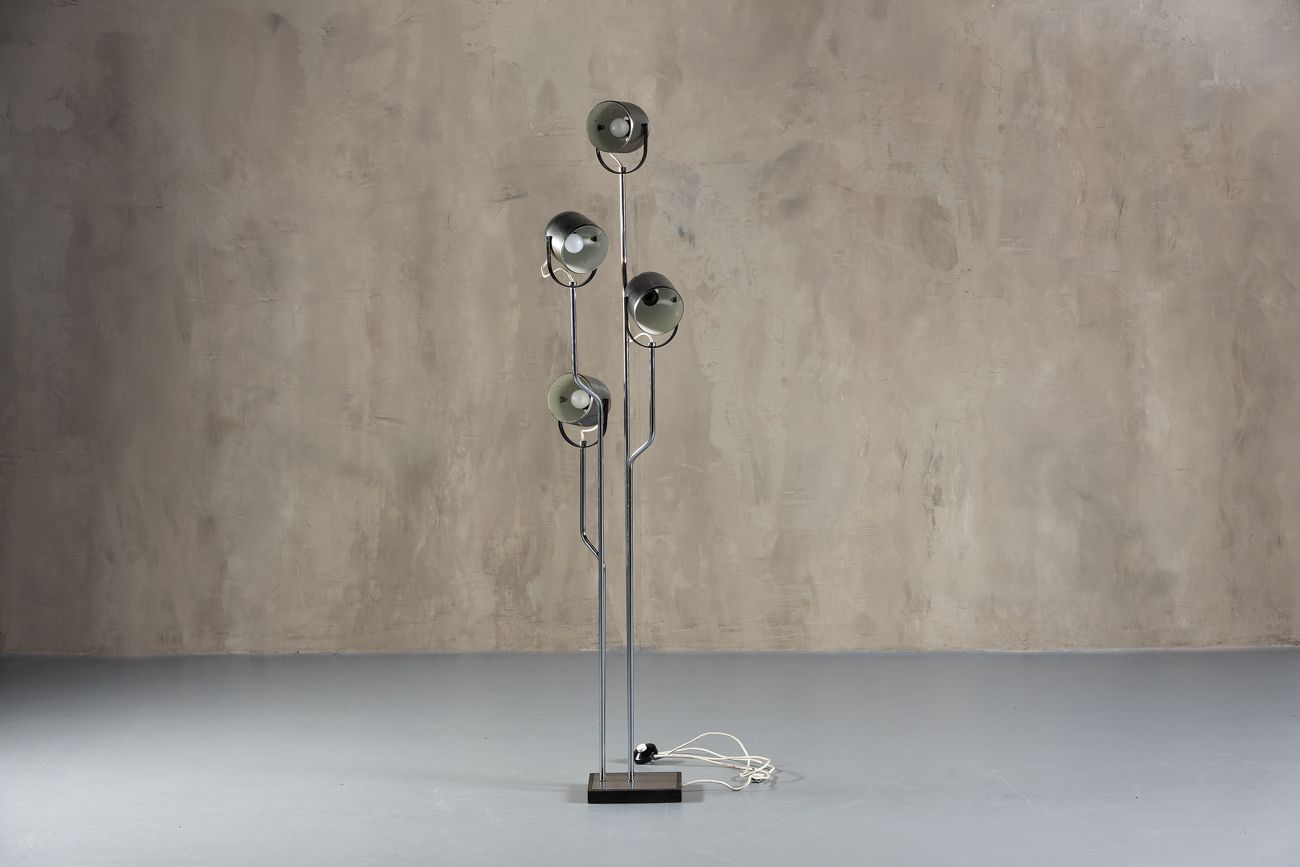 Goffredo Reggiani Chrome Floor Lamp With Four Spotlights, Italy, 1970s photo Lighting