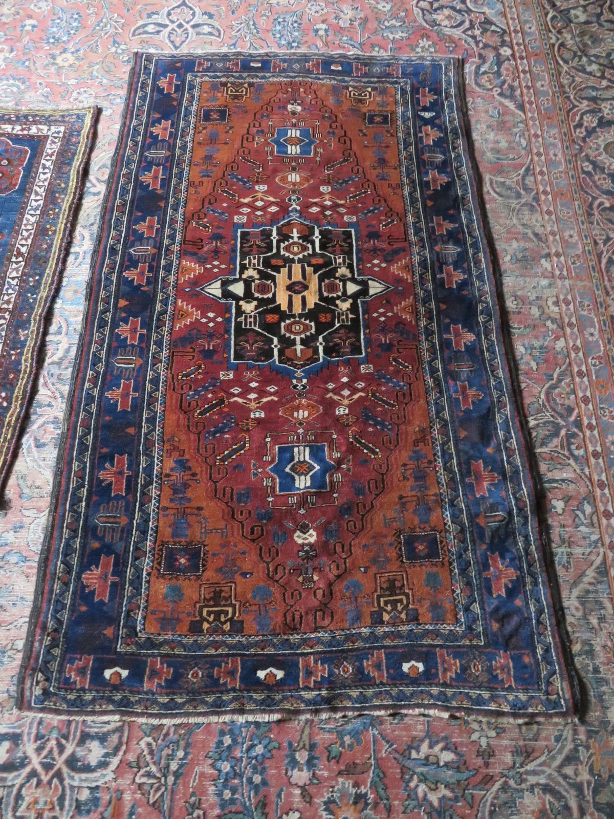 495.0 Unusual Antique Baluch Rug. 181cm X 104cm. photo