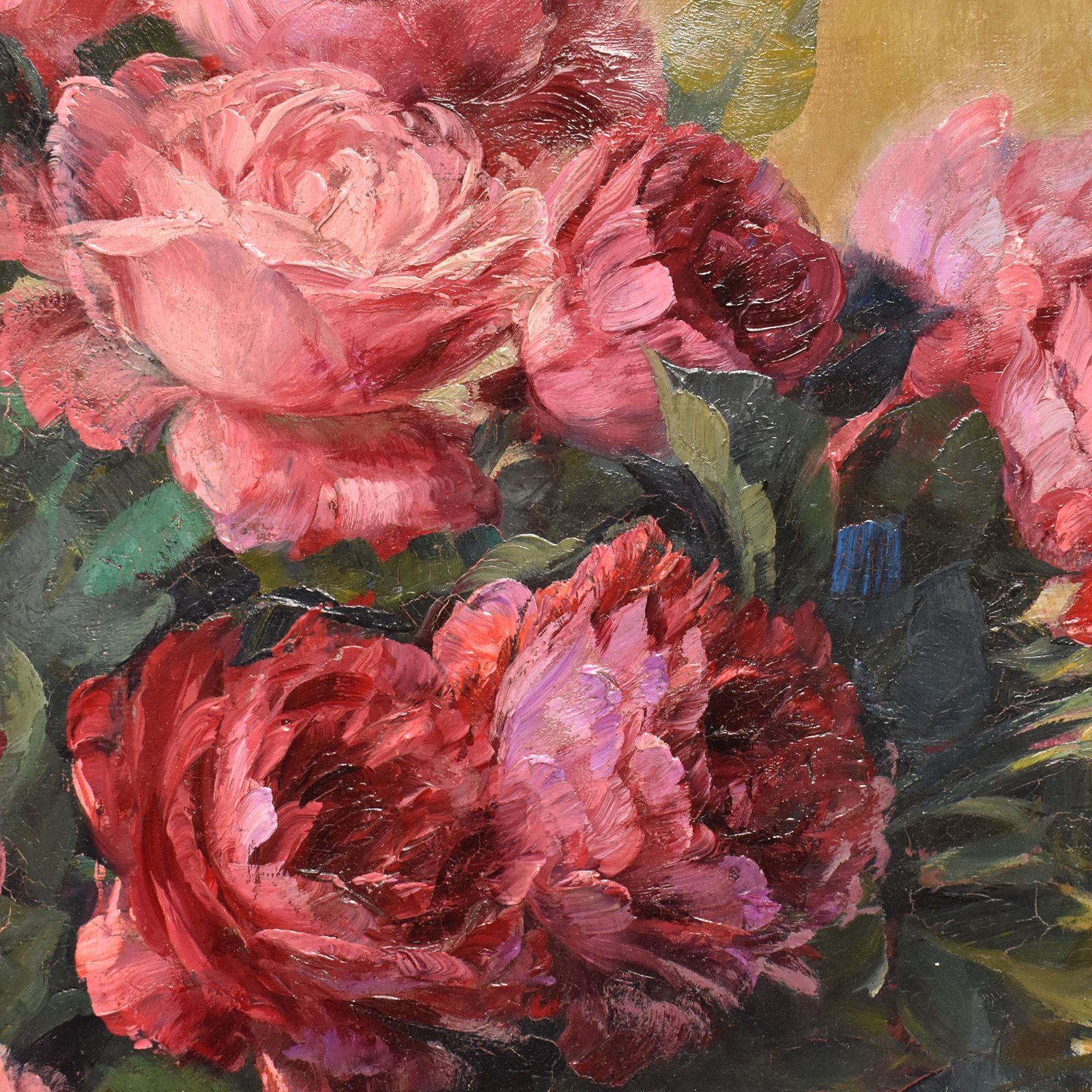 Large Flower Oil Paintings, Roses Still Life, Julien Stappers, Art Deco, XX Century photo vinterior