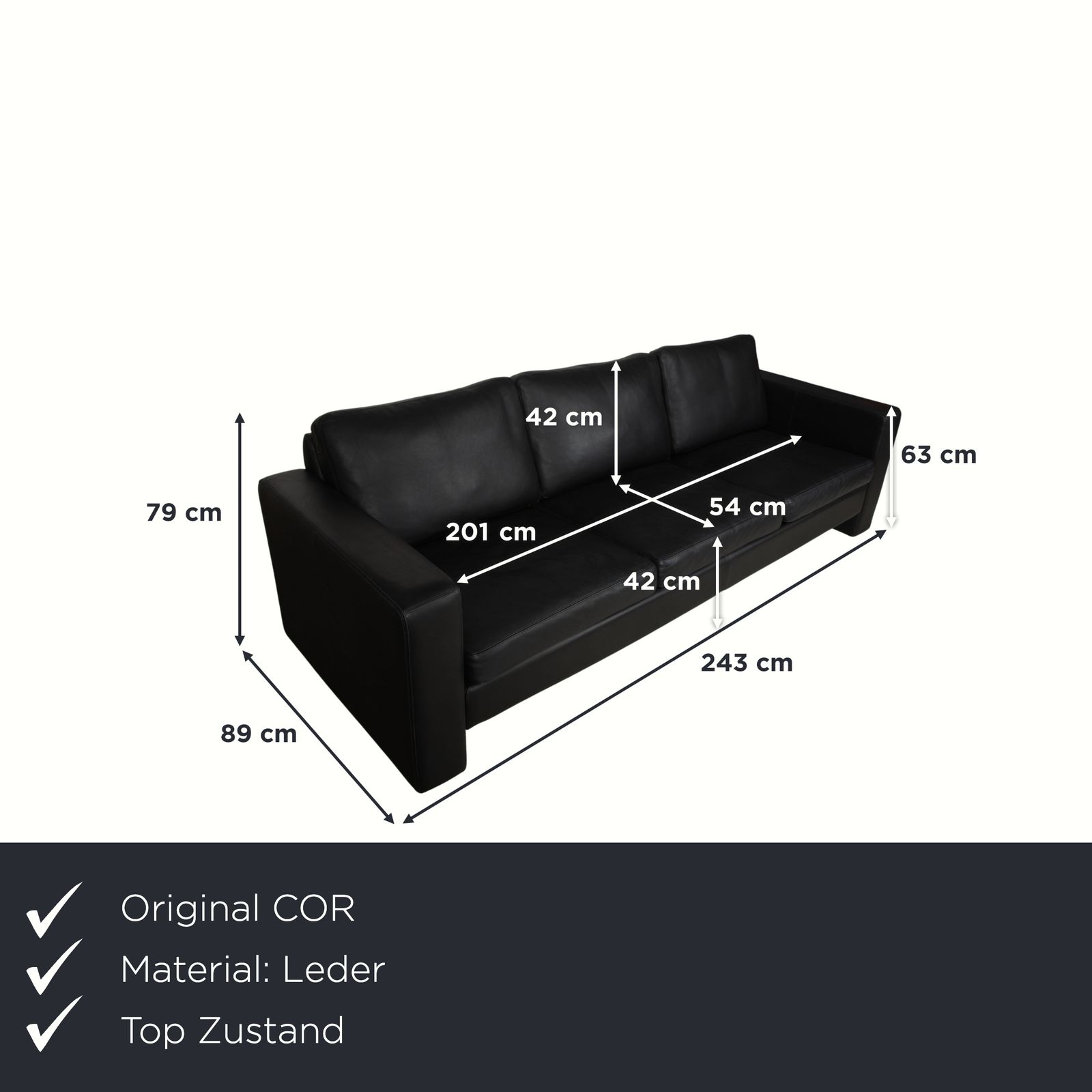 Cor Conseta driezitsbank in zwart leer photo furniture