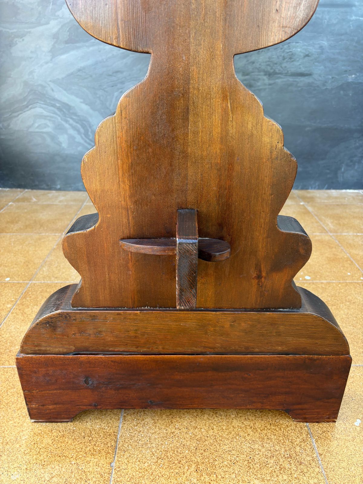 Spanish Rustic Trestle Console Table With Carved Pedestal Supports, 1940s photo for sale