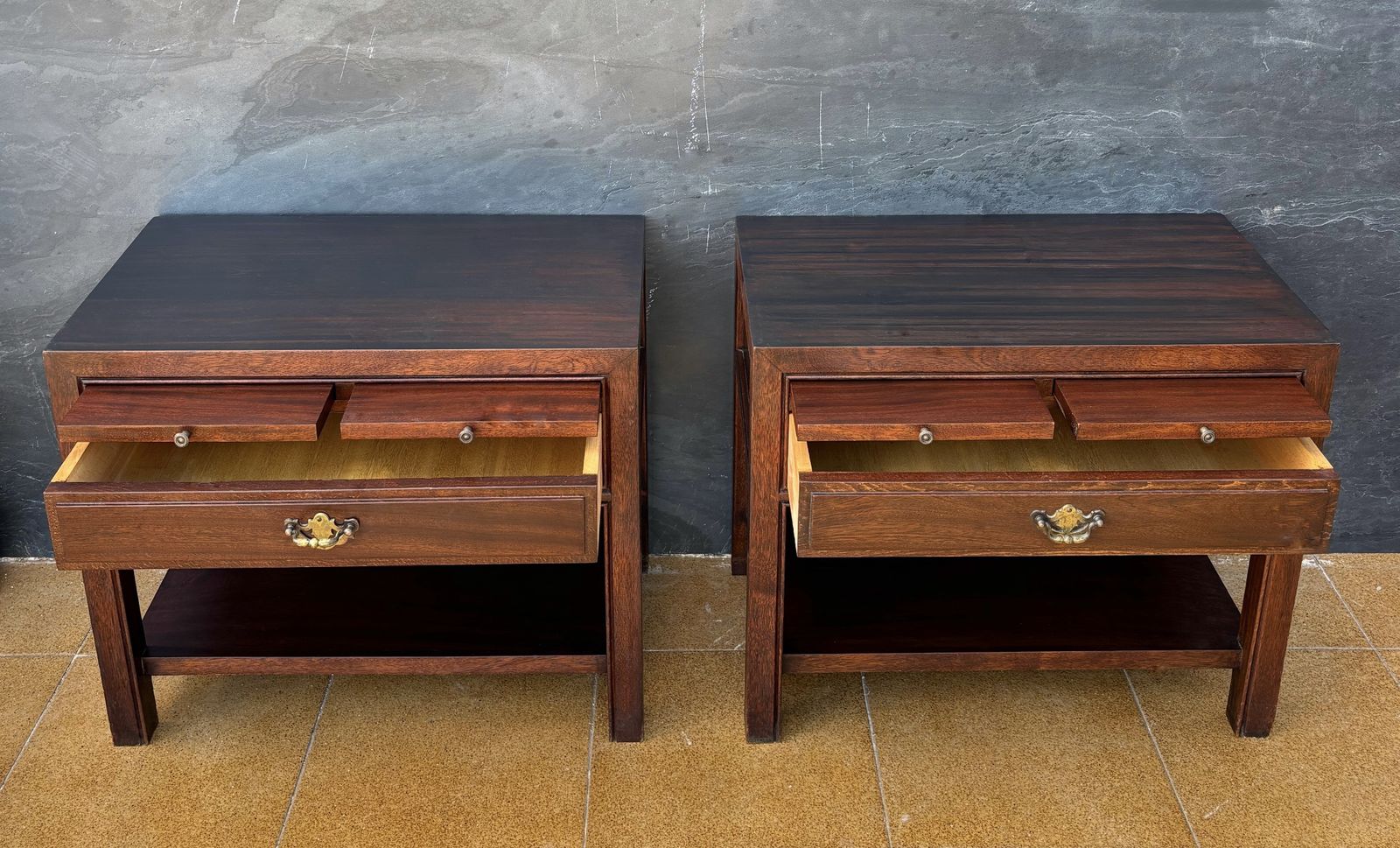 photo furniture Pair Of Spanish Neoclassical Style Nightstands With Drawer And Lower Shelf, 1950