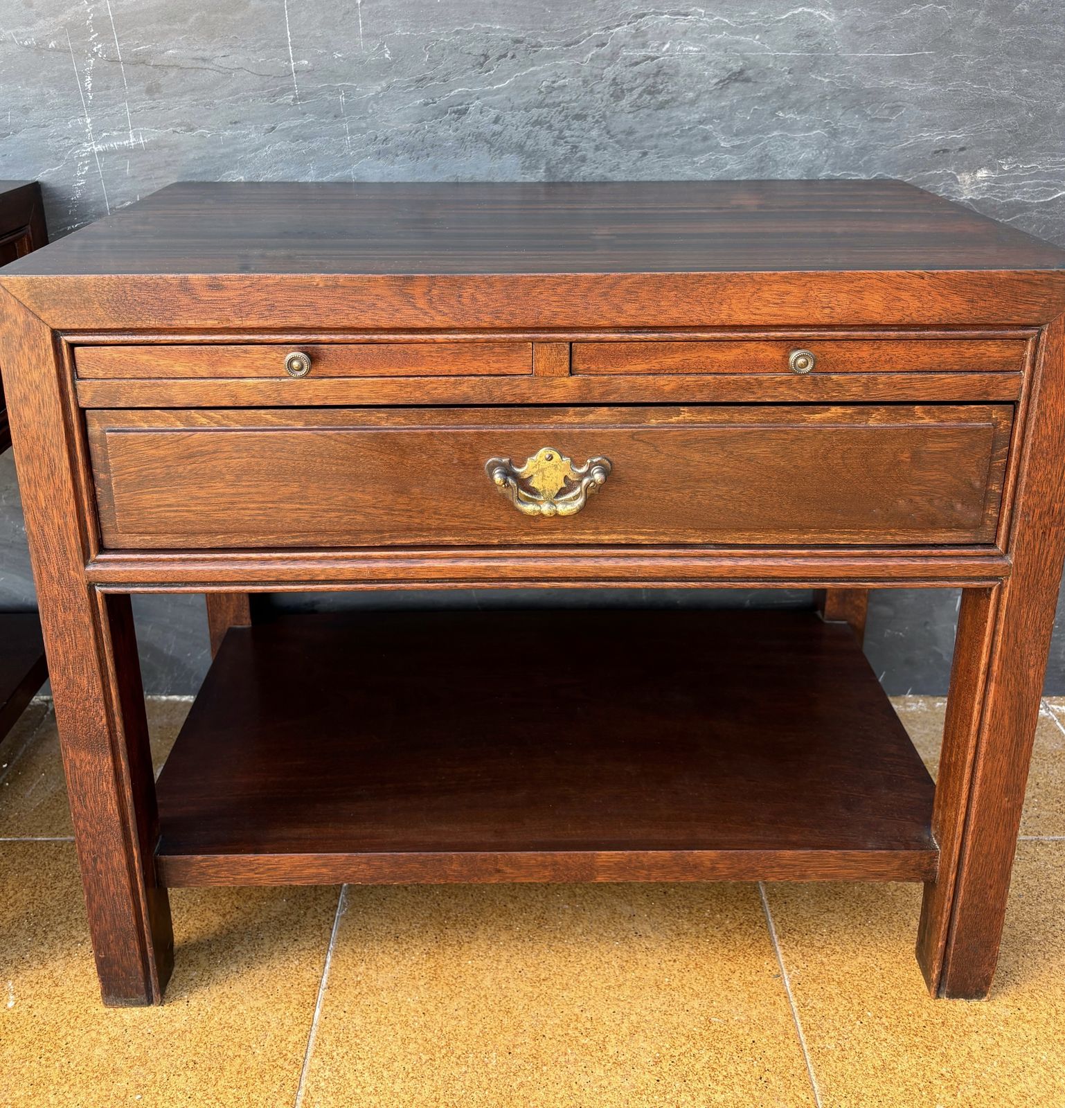 photo for sale Pair Of Spanish Neoclassical Style Nightstands With Drawer And Lower Shelf, 1950