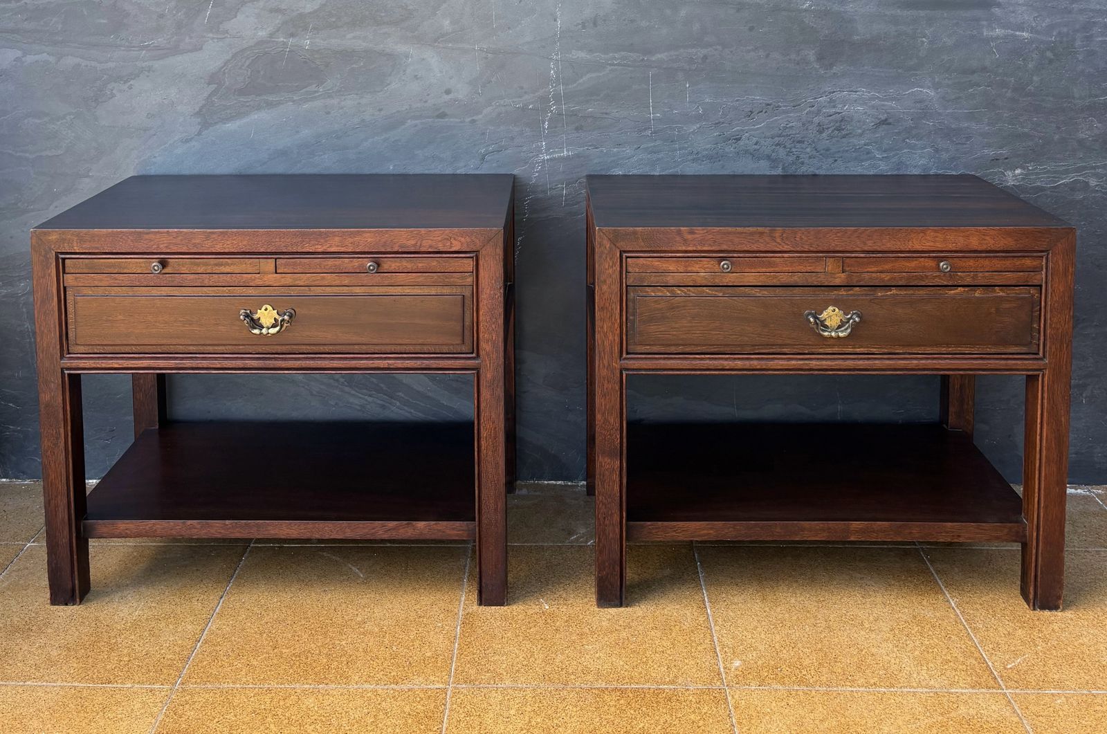 Furniture Pair Of Spanish Neoclassical Style Nightstands With Drawer And Lower Shelf, 1950 photo