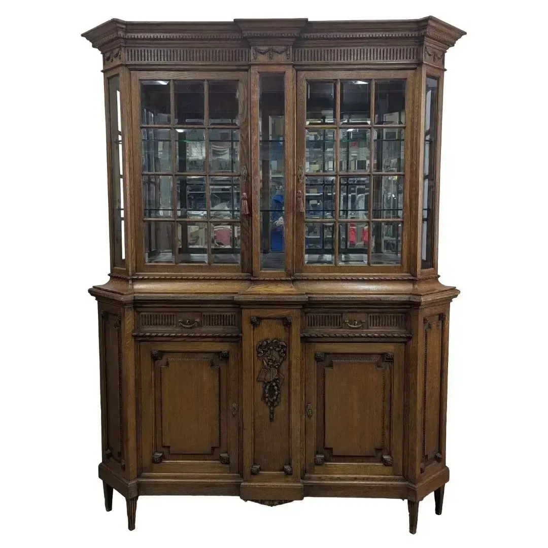 Louis XVI Style Oak Silver Cabinet, Richly Carved photo for sale