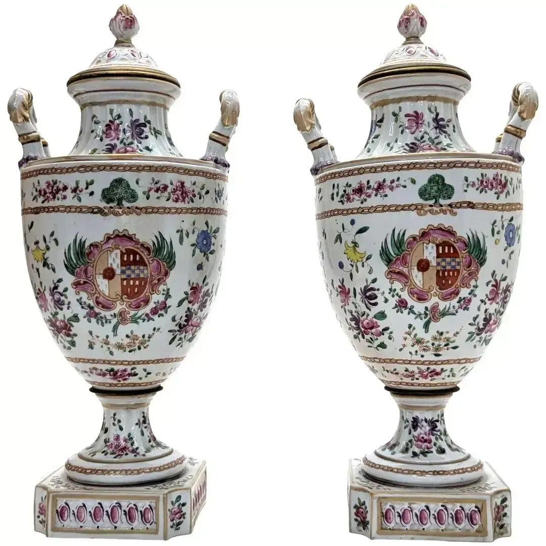 Pair Of 19th Century Covered Vases In Samson Porcelain