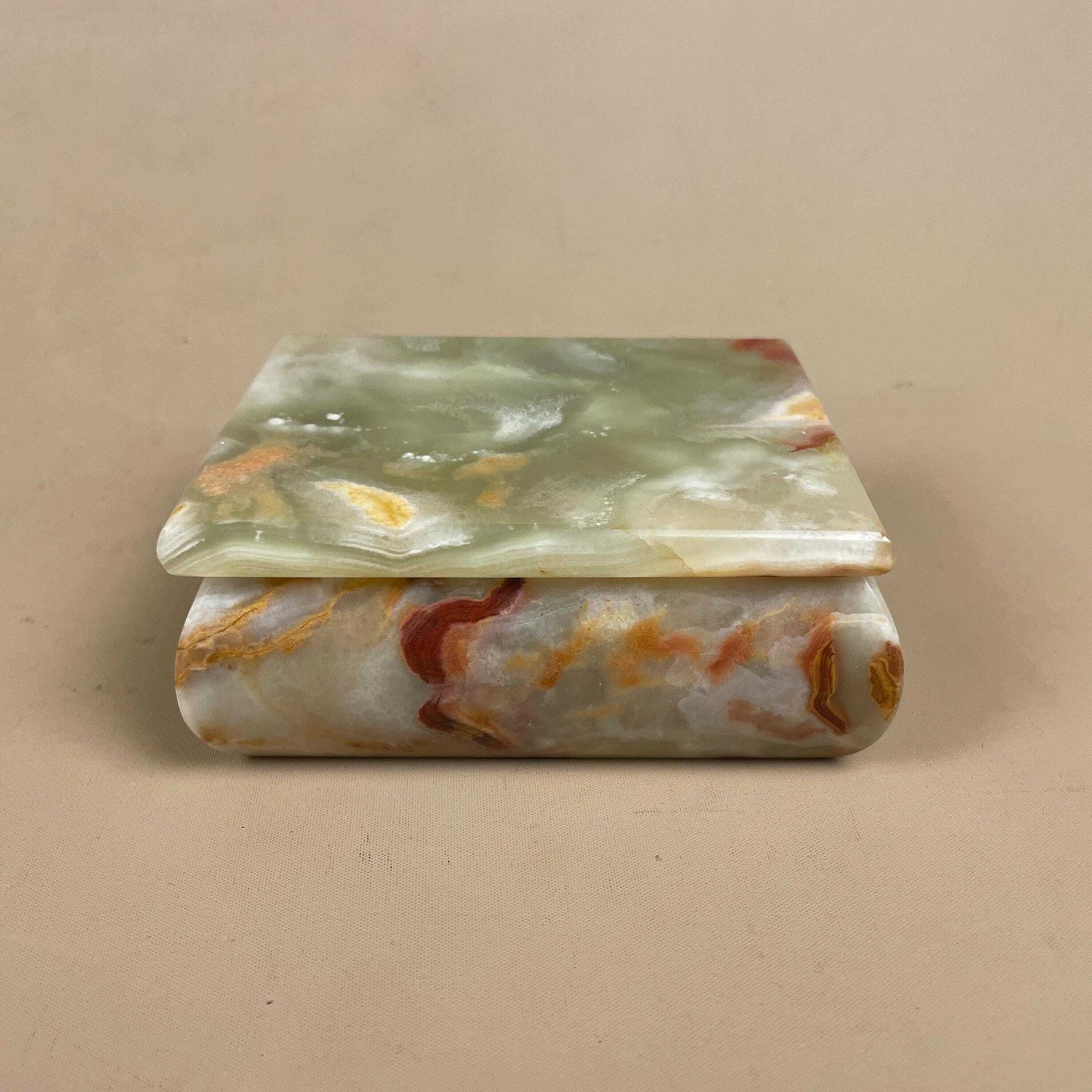 Onyx Marble Jewellery Box Vintage Trinket Lid Antique Green Table Top Pattern Lidded Rectangle Stone Patterned Keep Sake Antique