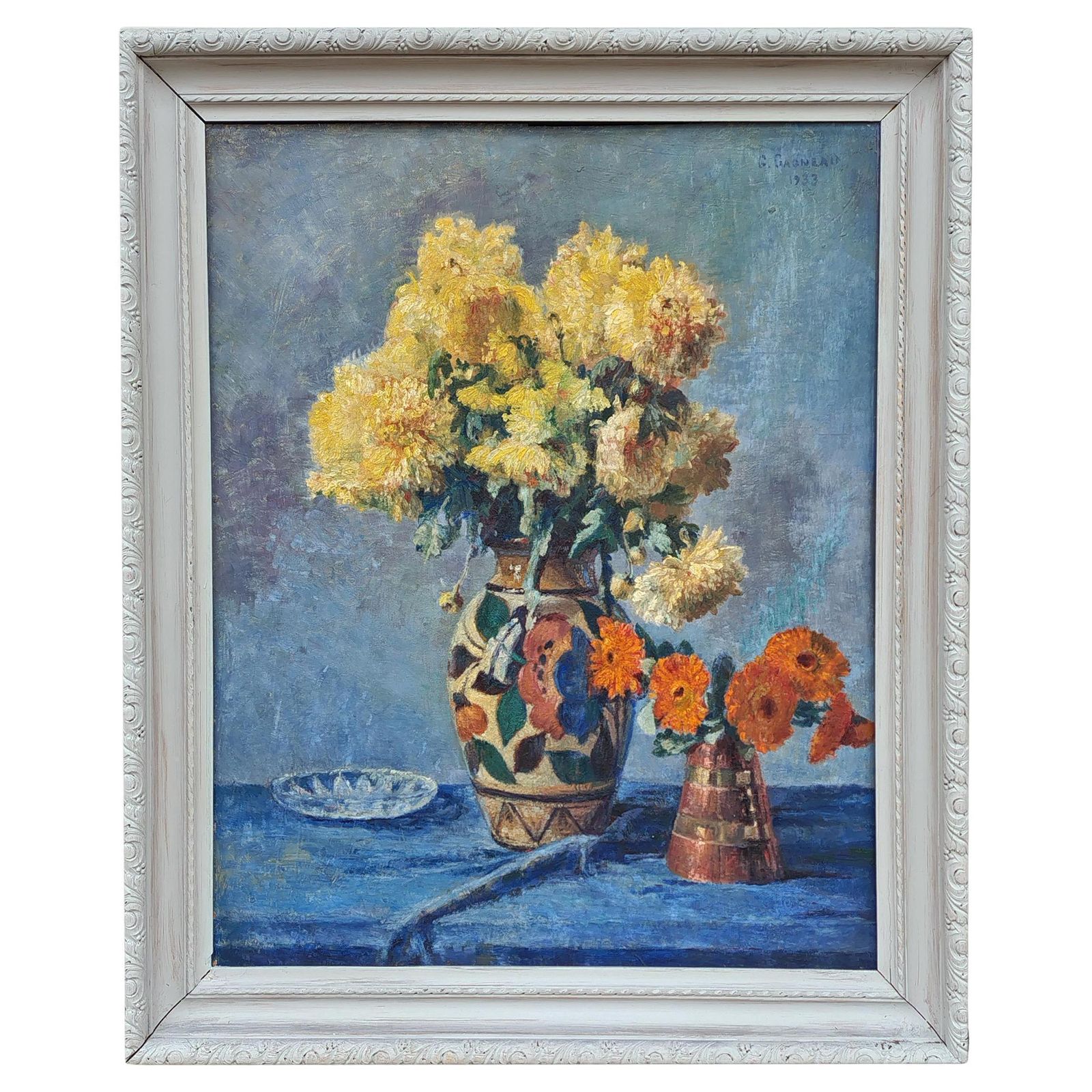 G. Gagneau, Oil On Canvas Composition With Dahlias And Gerberas